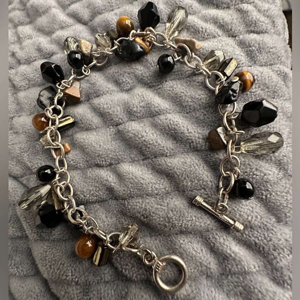 Sterling Silver Charm Bracelet with Genuine Gemstones - Unique Handmade Piece - Picture 8 of 17
